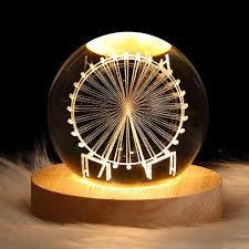 3D Crystal Ball Globe Table Lamp with Wood Base Moon Light Lamps Night Light